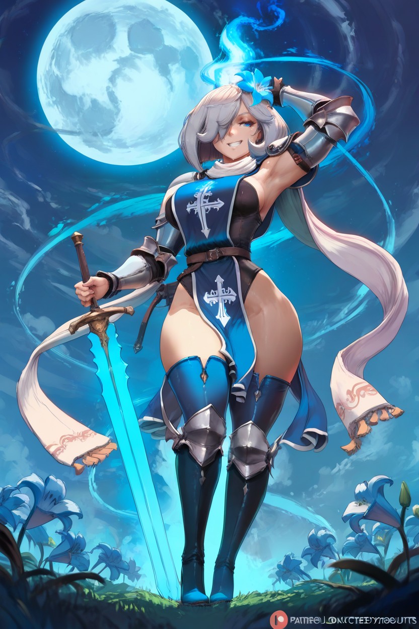 Holding Her Sword To The Sky Above Her Head, Grass, Girl Porno IA Hentai