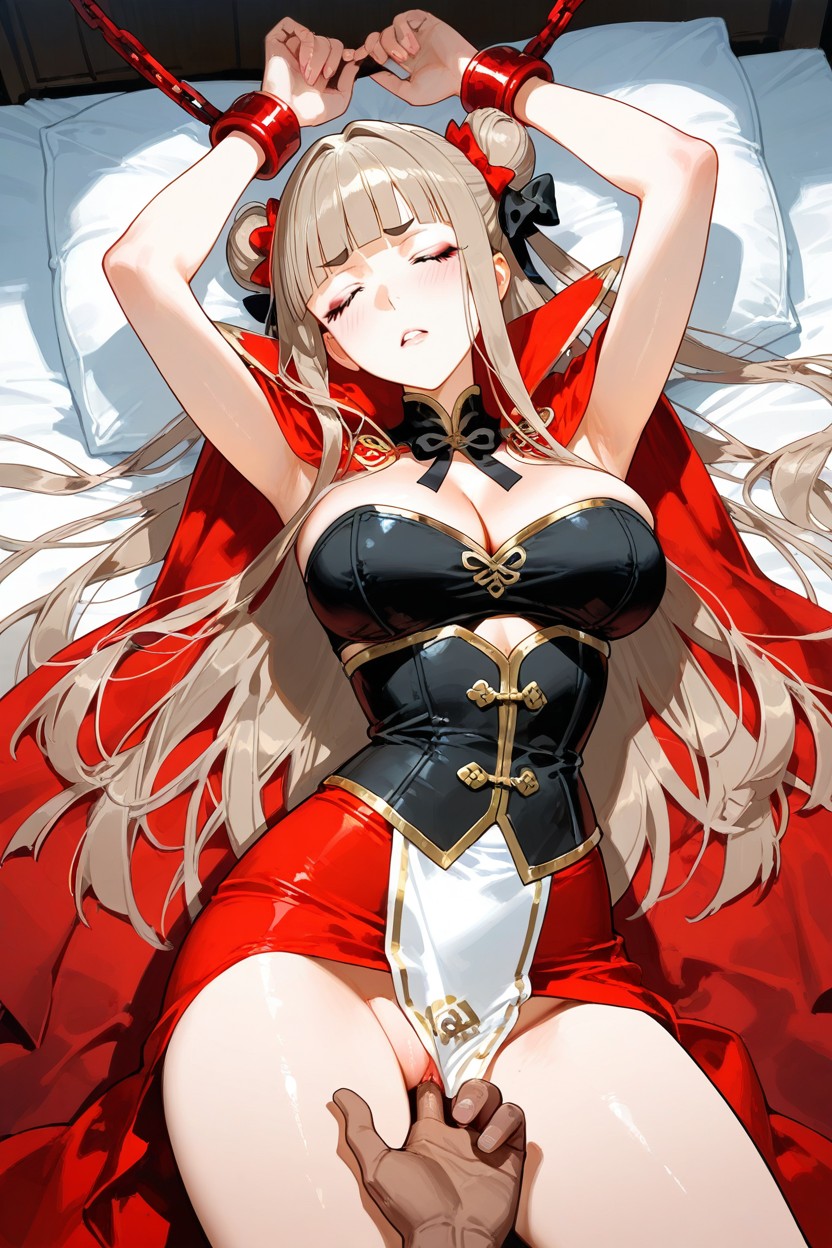 Close Eyes, Fingering Breast, Defined Eyelashes Hentai AI Porn