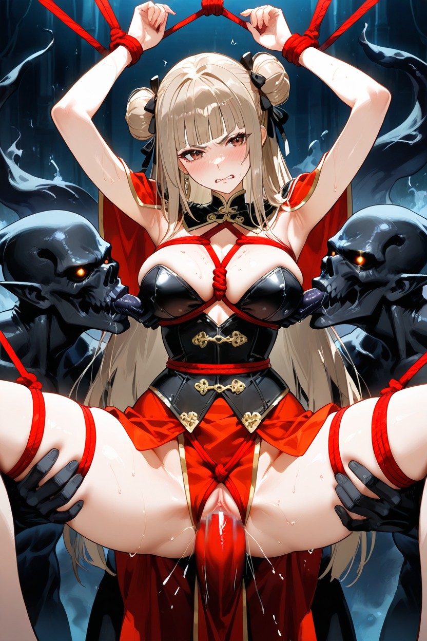 Very Long Straight Hair, Shibari, Deep V Neckline Hentai AI Porn