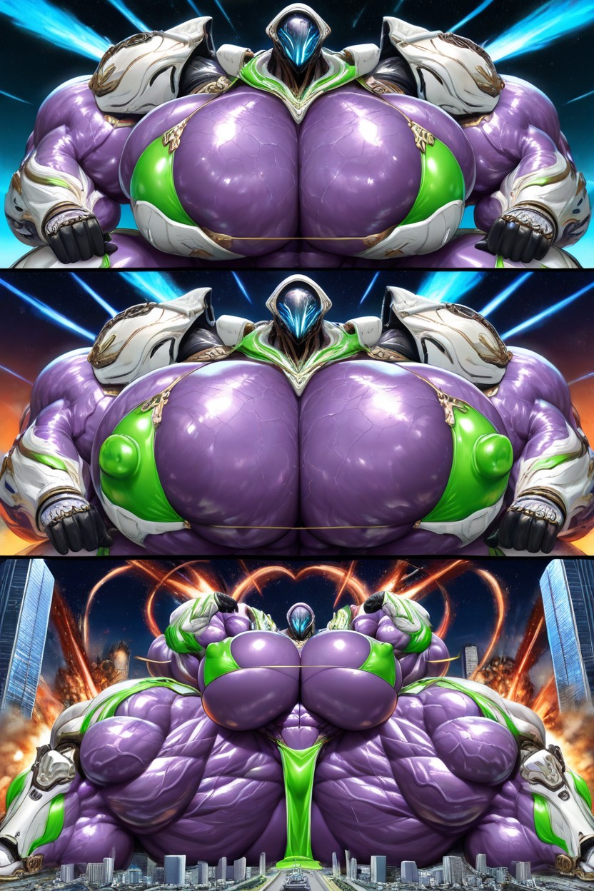 Gigantic Huge Hyper Muscles, Hand On Belly, Robot Armor Hentai AI Porn