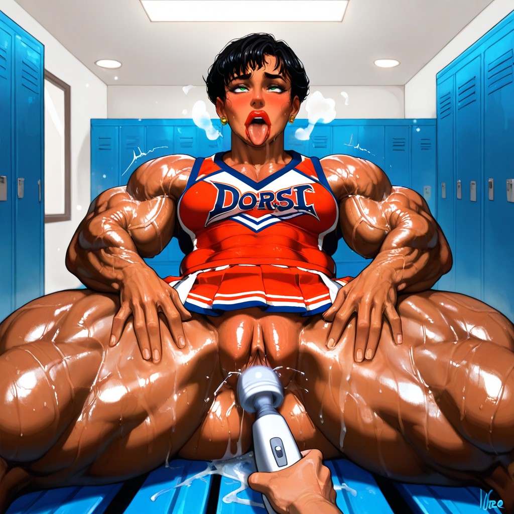 Shiny Glossy Skin, Blushing, Hyper Muscular Chest Hentai IA