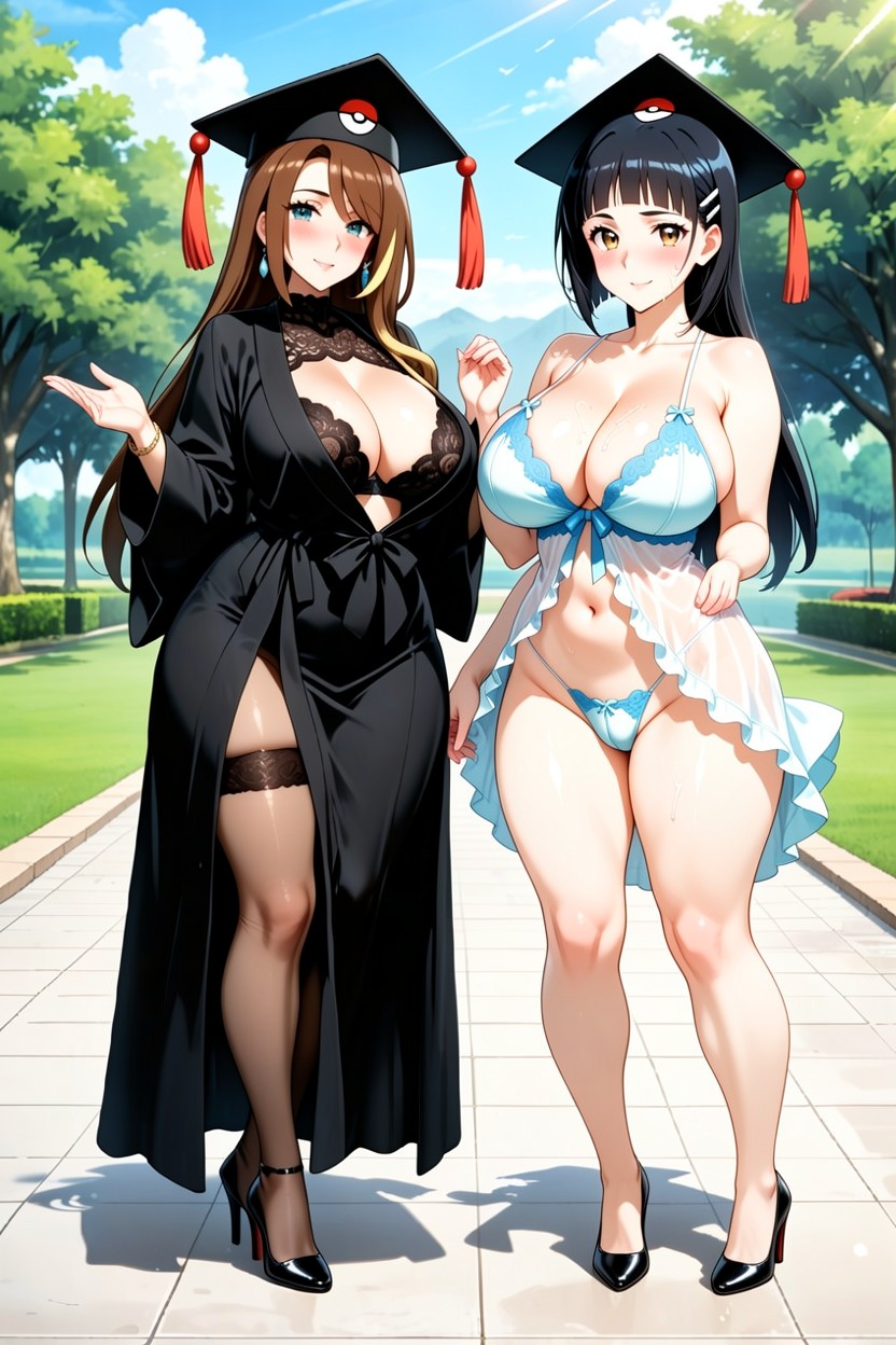 Sexy High Heels, 25+, Black Graduation Robe Hentai AI Porn