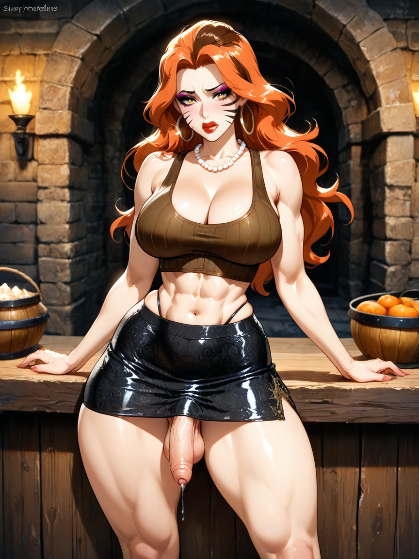 Light Peach-toned Skin With Prominent Dark Brown Feline "whisker" Stripes Painted Across Each Of His Cheeks, Manga-style, Embarrassed Hentai AI Porn