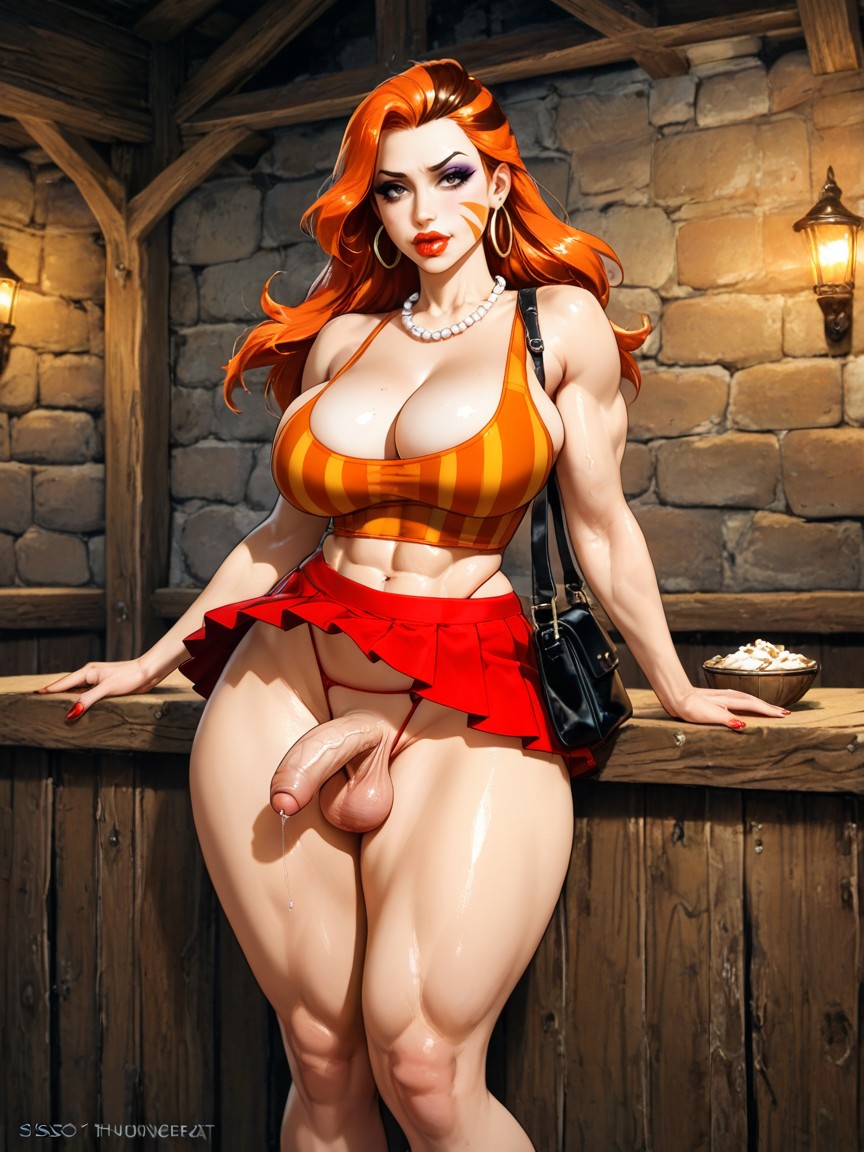 Vertical Black And Cream-colored Stripes Hair, Light Peach-toned Skin With Prominent Dark Brown Feline "whisker" Stripes Painted Across Each Of His Cheeks, Foreskin Hentai AI Porn