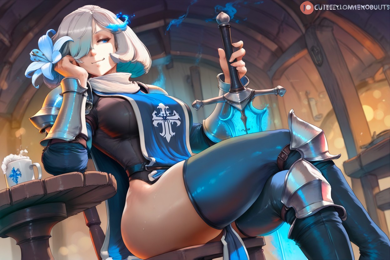 Hair Over One Eye, Silver Hair, White Scarf Porno IA Hentai