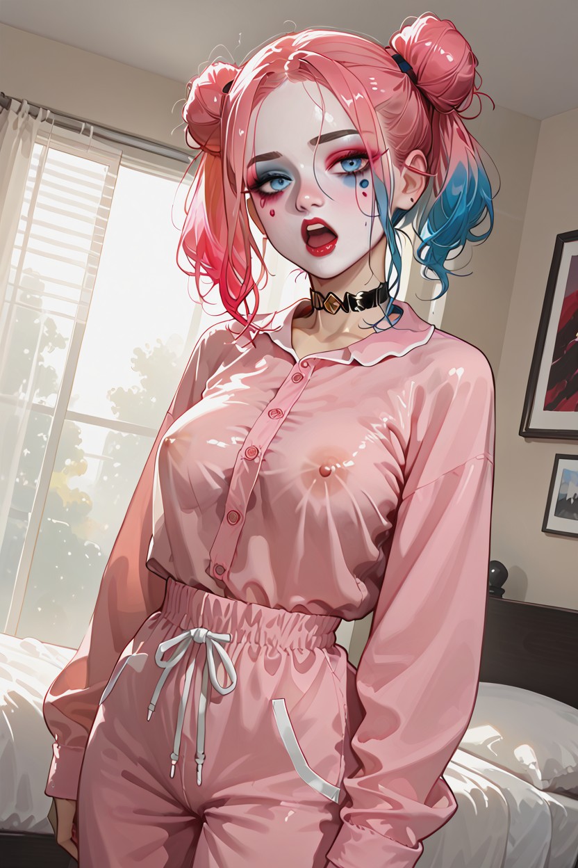 Pyjamas, Harley Quinn, Blue Eyes Hentai AI Porn