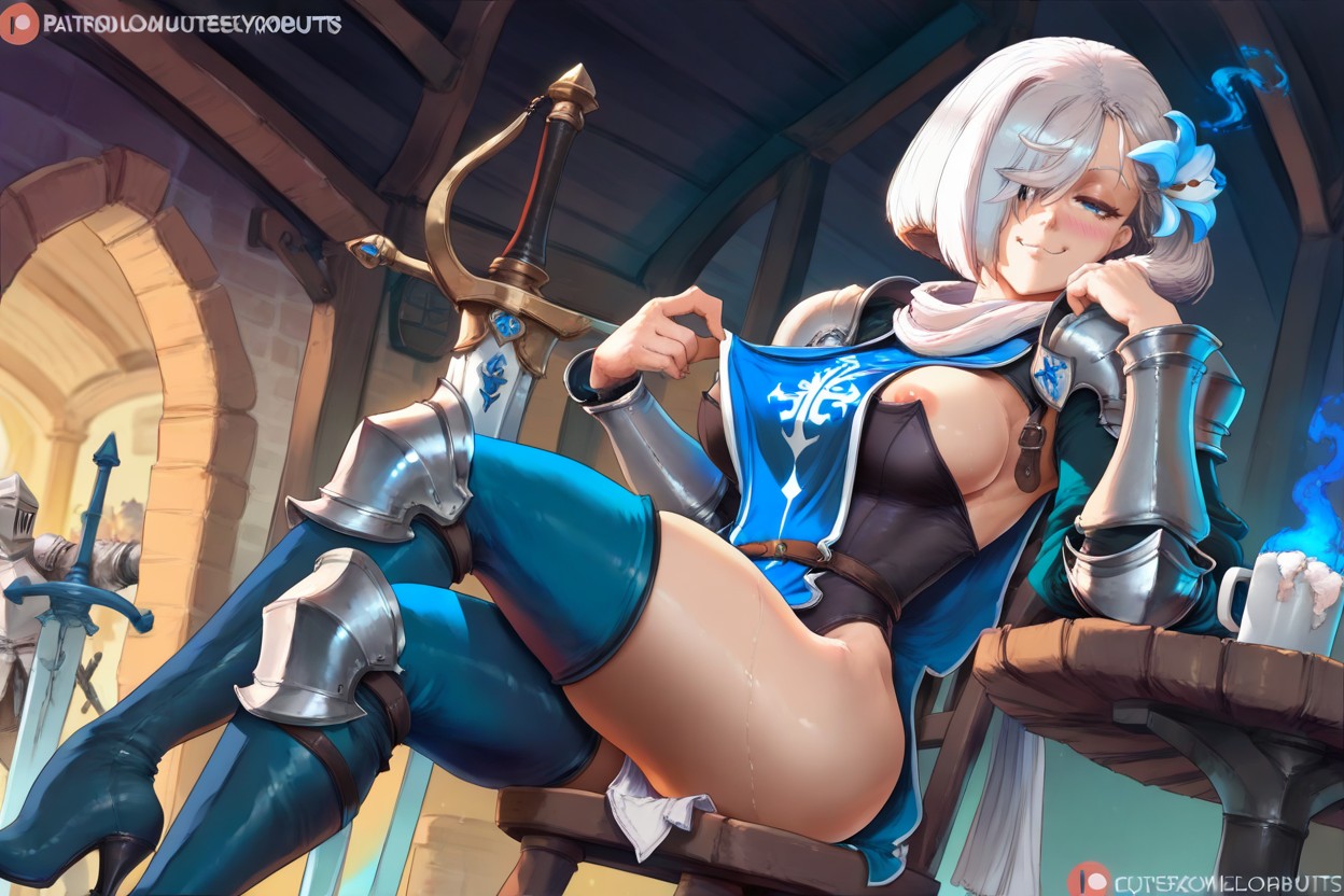 Presenting Nipple, Blue White Tabard, Shiny Skin Hentai AI Porn