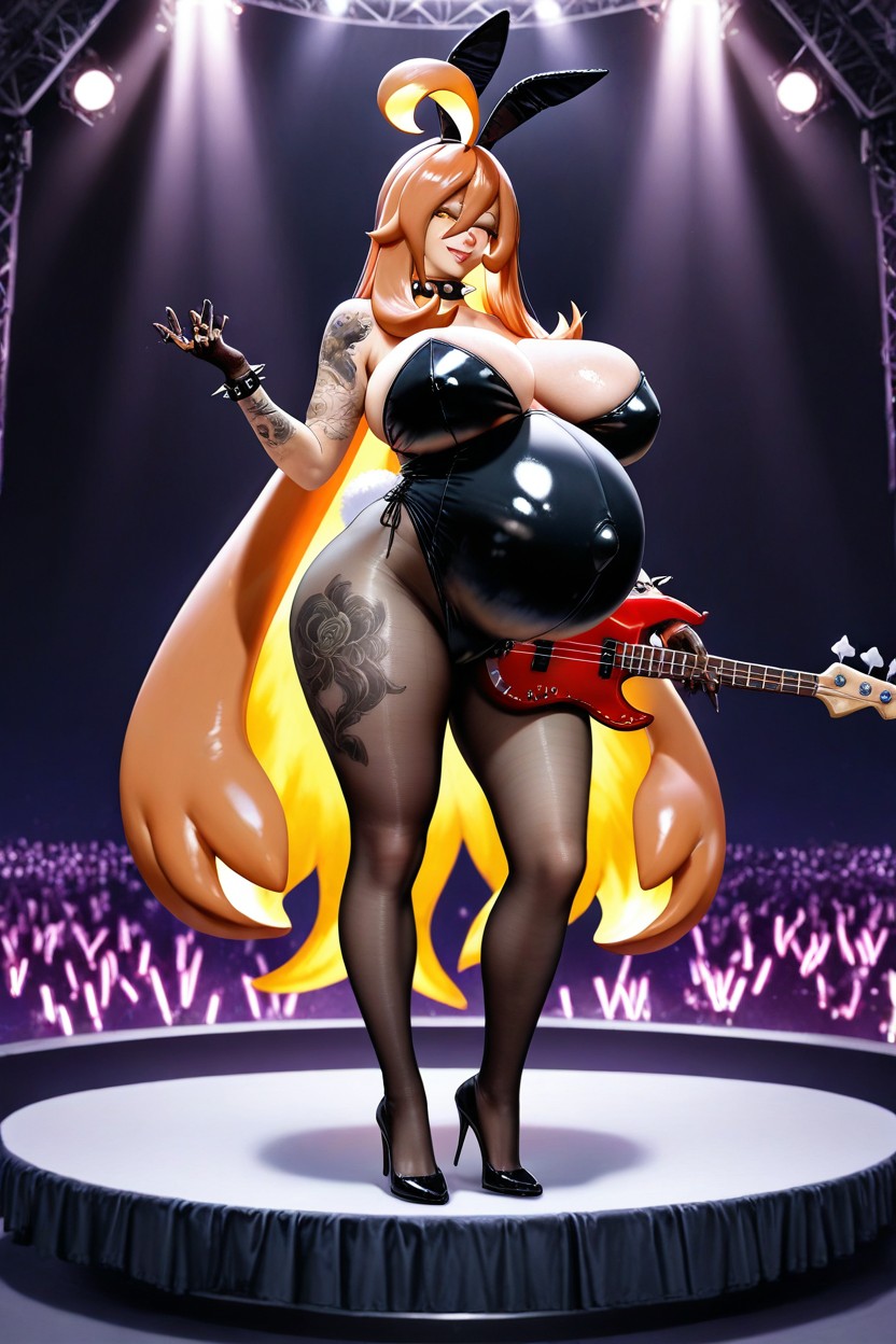 Female Gourgeist, Black High Heels, Gigantic Fake Bimbo Tits Hentai AI Porn