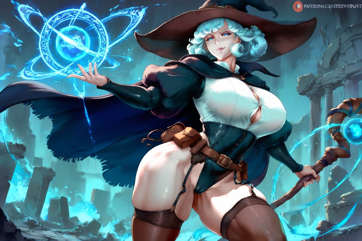 Energy Waves, Thick Thighs, Witch Cloak Hentai AI Porn