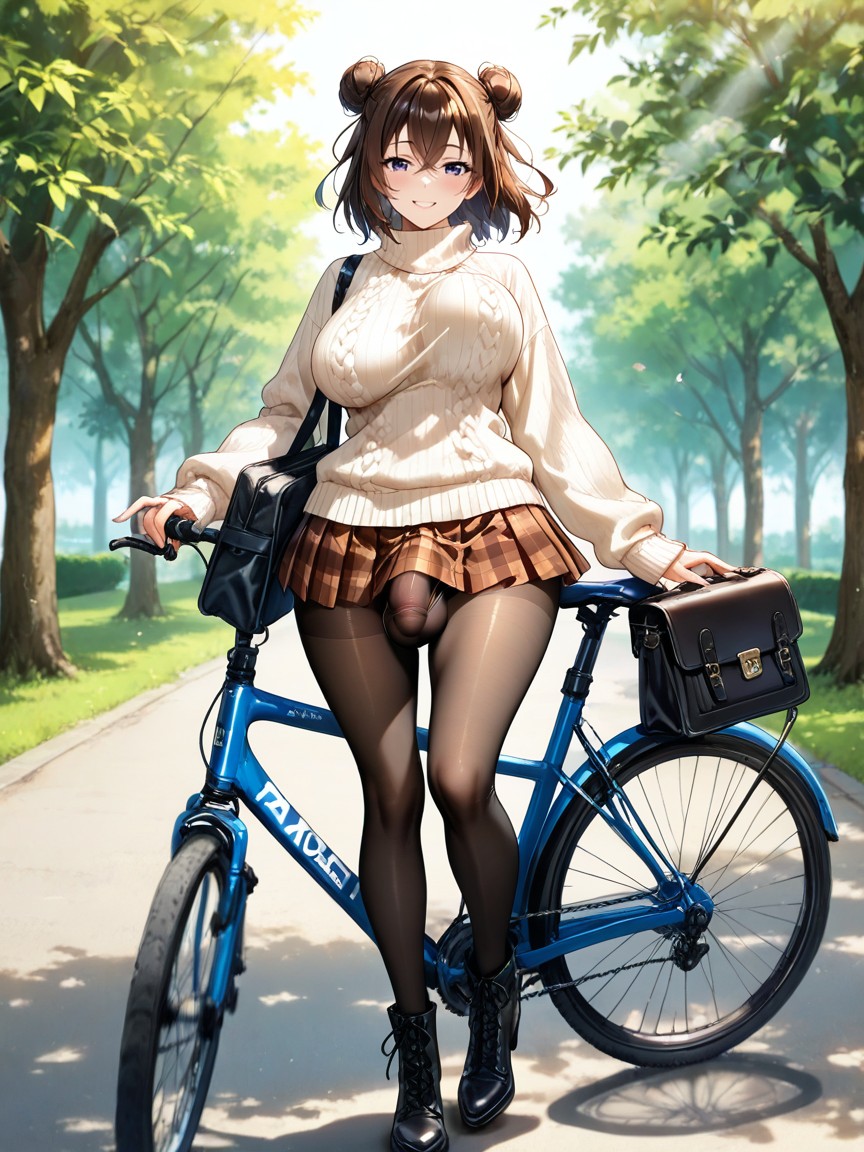 Crossed Bangs, Morning, Wearing Pleated Miniskirt In Brown Tartan Check Pattern With Brown Hentai AI Porn