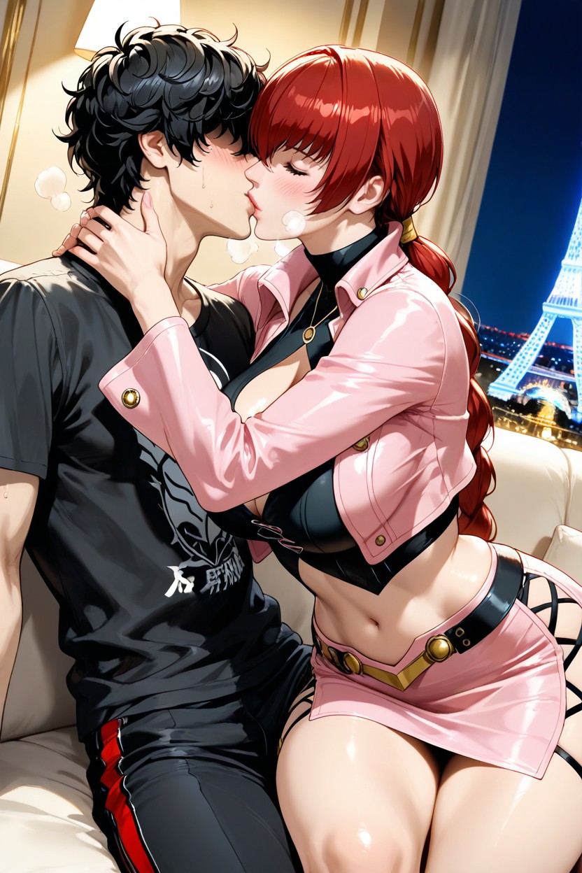 Blush, The Man Is Wearing A Black T-shirt, Kissing Hentai AI Porn