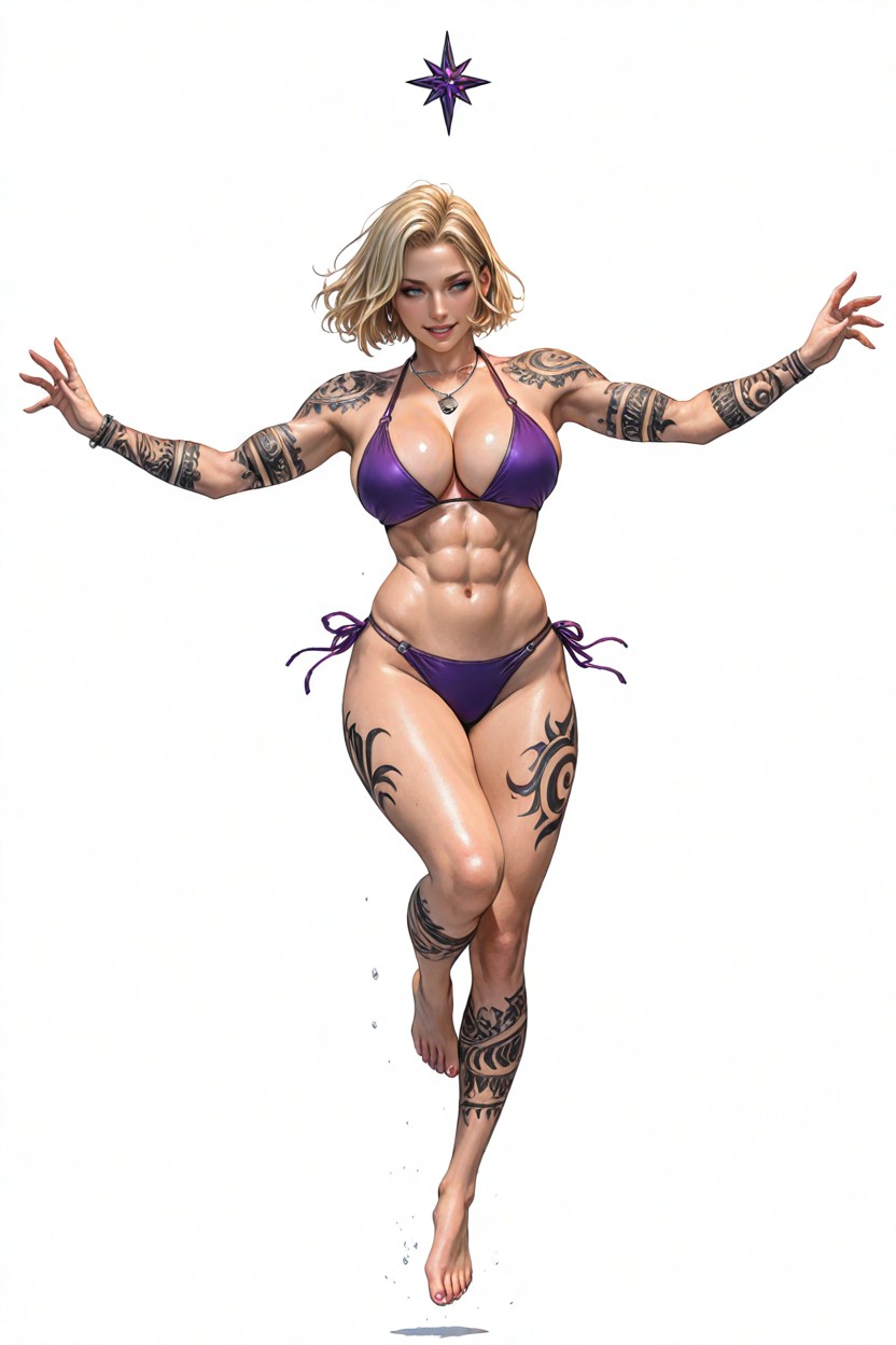 Purple Bikini, Large Breasts, Short Length Hentai AI Porn