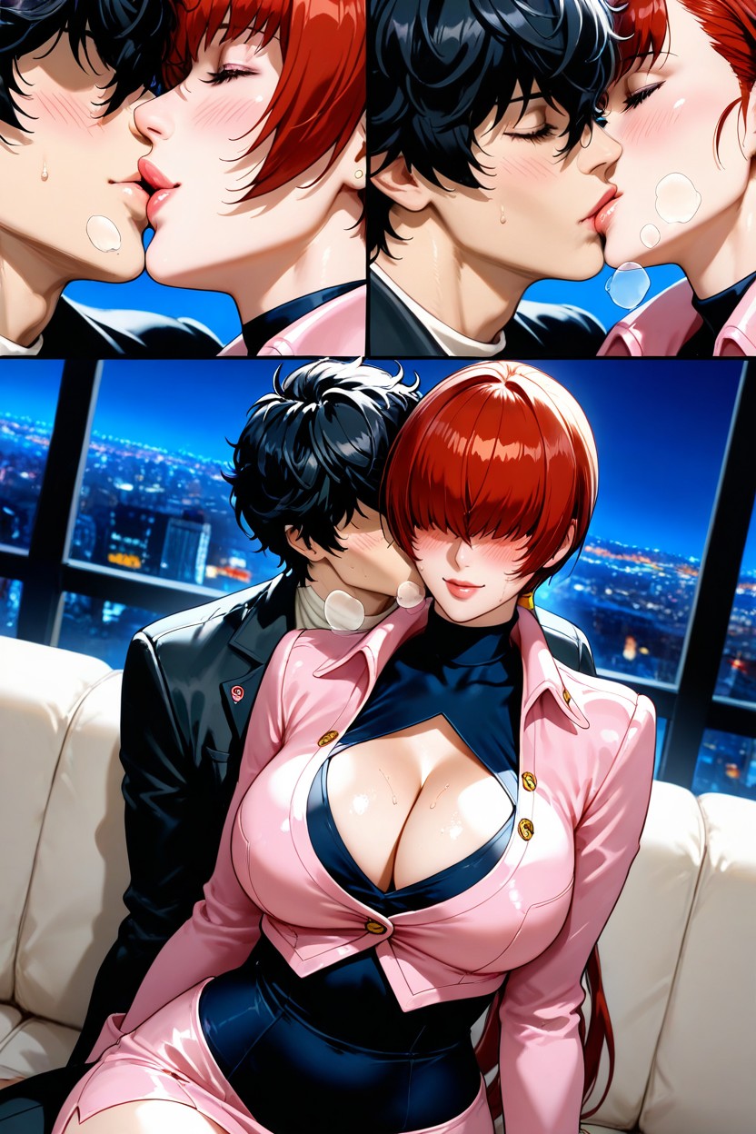 Kissing A Faceless Handsome Man, European City, Hair Covering Eyes Hentai AI Porn