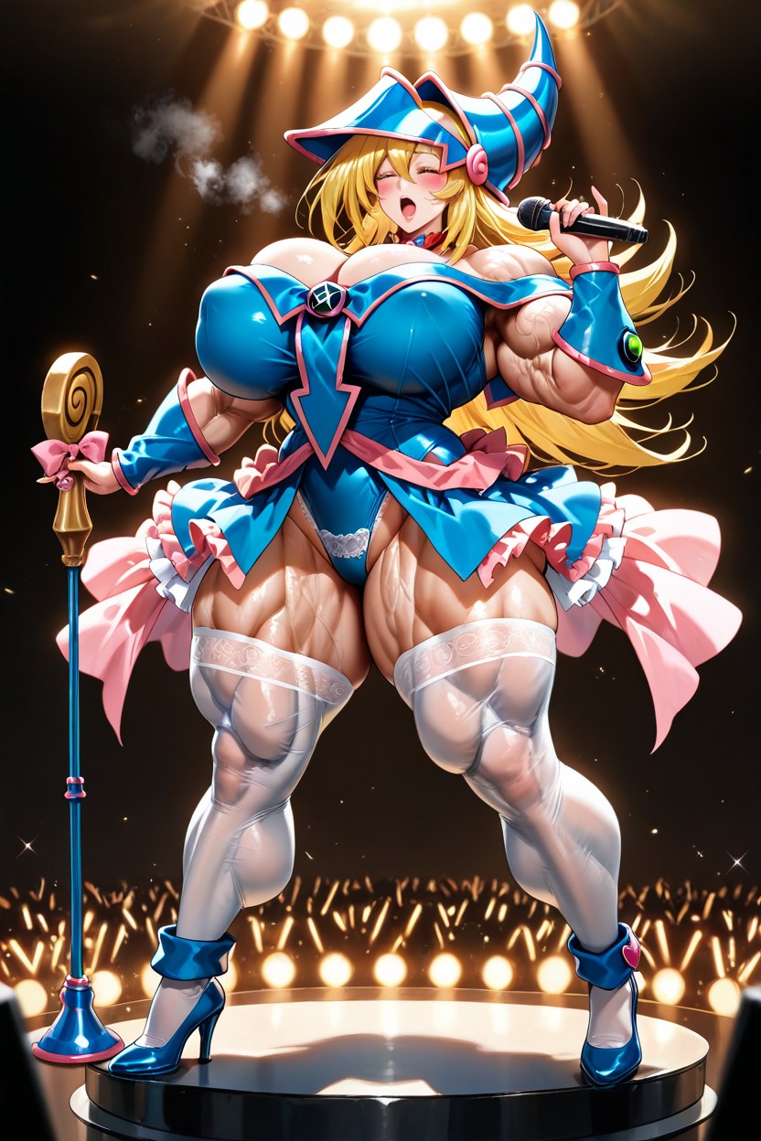 Warm Lighting, Pink And Blue Frilly Idol Outfit, Dynamic Pose Hentai AI Porn