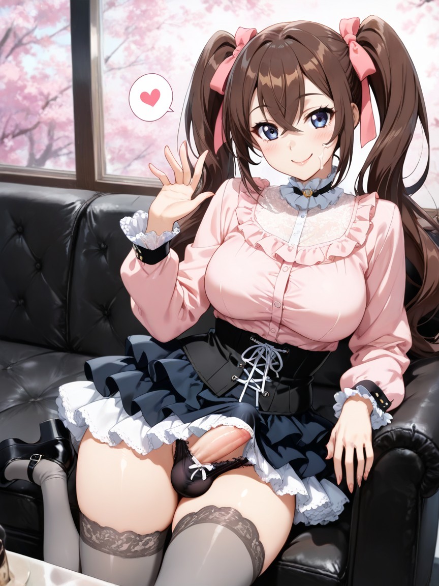 Fun-sized Female, Wearing White Lace-up Panties, Showing Cock Bulge In Panties Hentai AI Porn