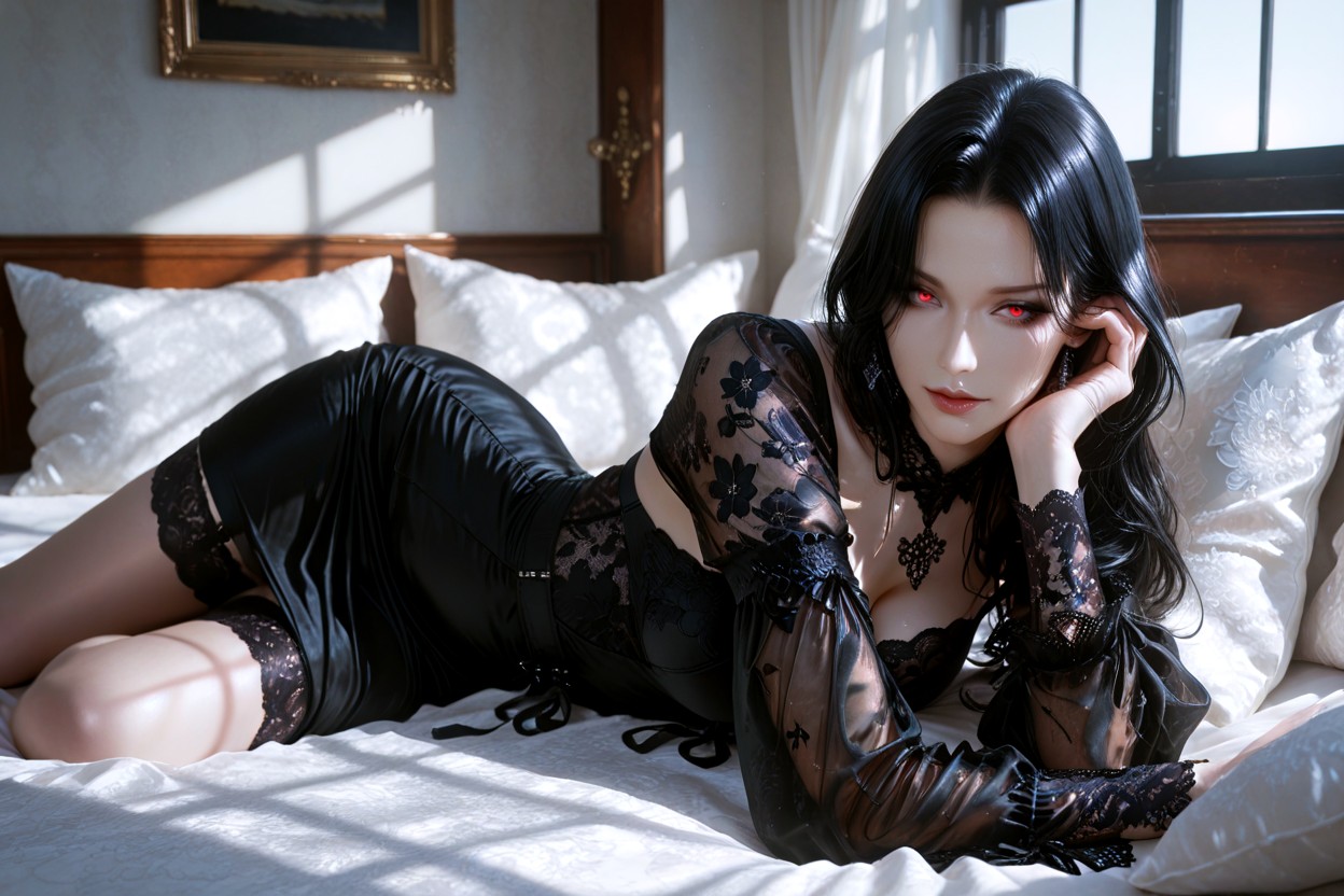 Professional Illustration, Lying On A Bed, Glossy Silk Hentai AI Porn