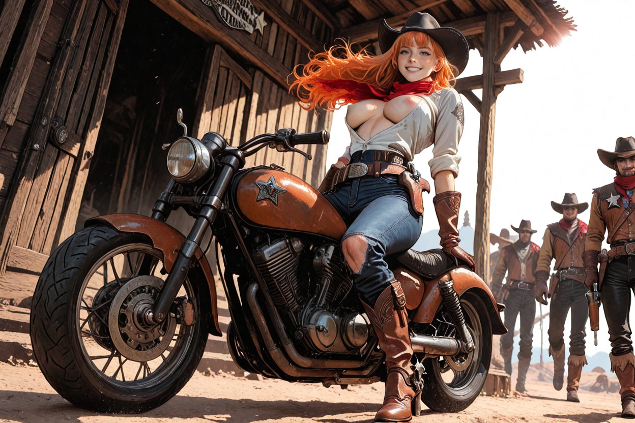 Detailed, Wind Blowing Hair, Knee High Leather Boots Hentai AI Porn