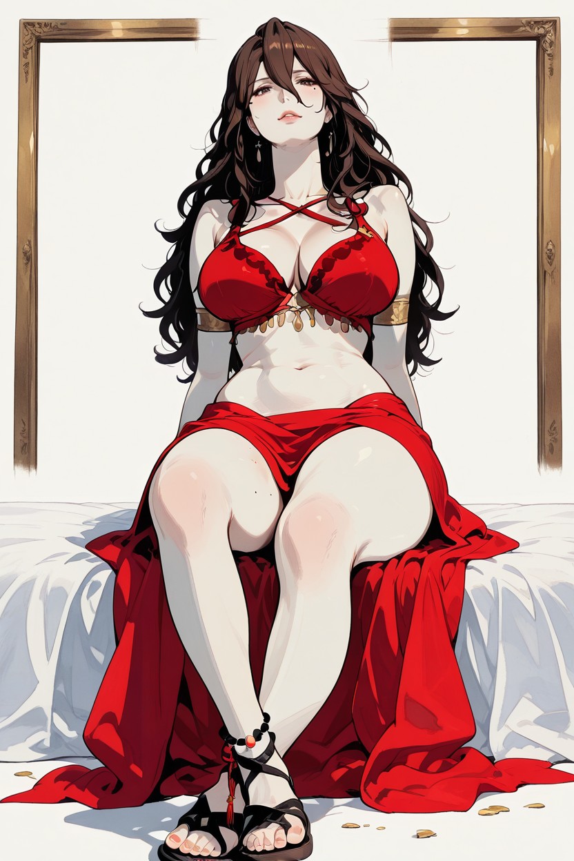 Legs Fully Exposed, Graceful Dancer Build, Gold Coin Trim Along The Hems Hentai AI Porn