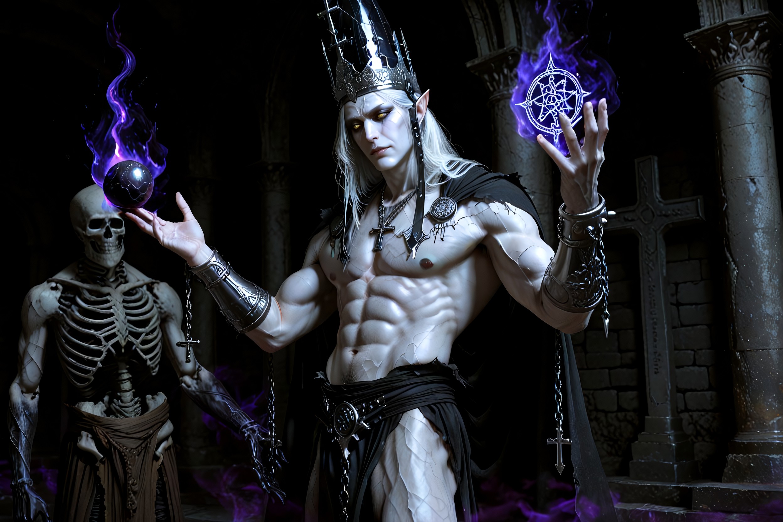 Pale Skin, Black Veins Beneath Their Pale Skin His Highly Muscular Physique Is Bare Except For A Dark, Spiked Mitre Hentai AI Porn