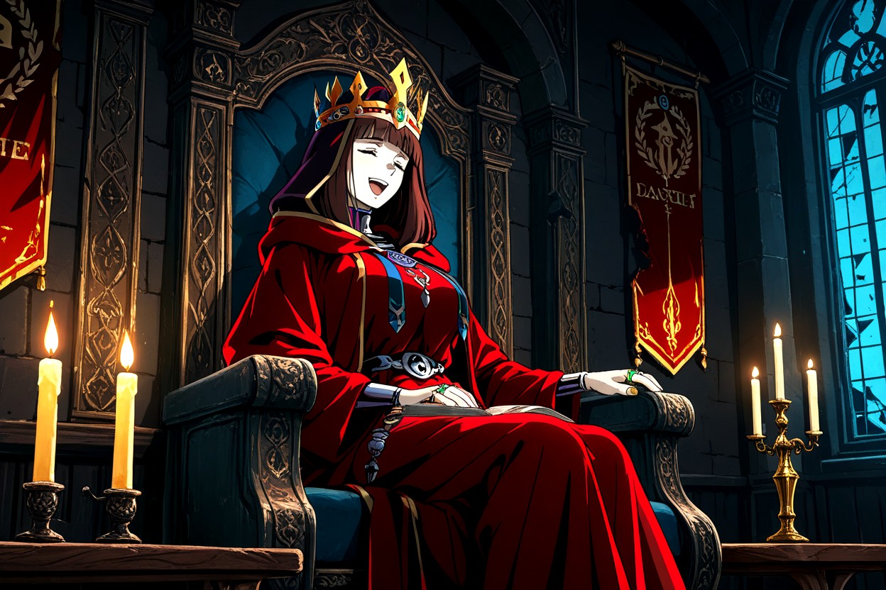 Banner With A Emblem Hanging On The Wall Behind The Throne, Ultra Detailed, High Contrast Hentai IA
