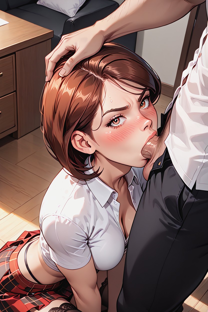 Vista Lateral, Plaid Skirt, Seductive Eyes Hentai IA