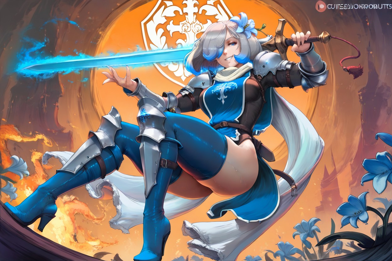 Fire Breathing Dragon, Blue White Tabard, Backlit Hentai IA