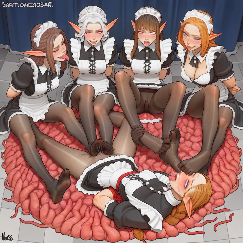 18+, Shiny Black Frills Maid Outfit, Saliva Dripping Hentai AI Porn