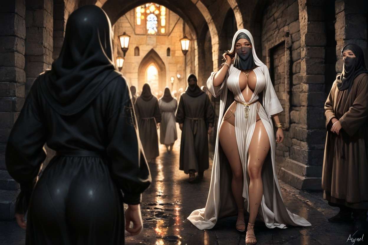 Noir, Walking, In Mediaeval Arabic Market Place Hentai IA