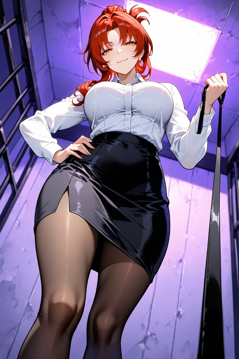 Dom, Thick Layered Curtain Bangs That Part Slightly In The Middle, Culo Mediano Hentai IA
