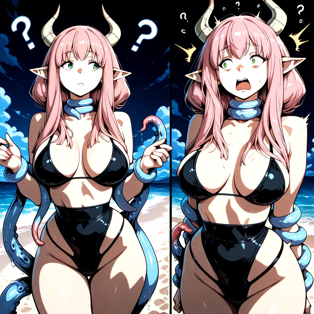 Blue Moonlight At Night, Perfect Waist, Side View Hentai AI Porn