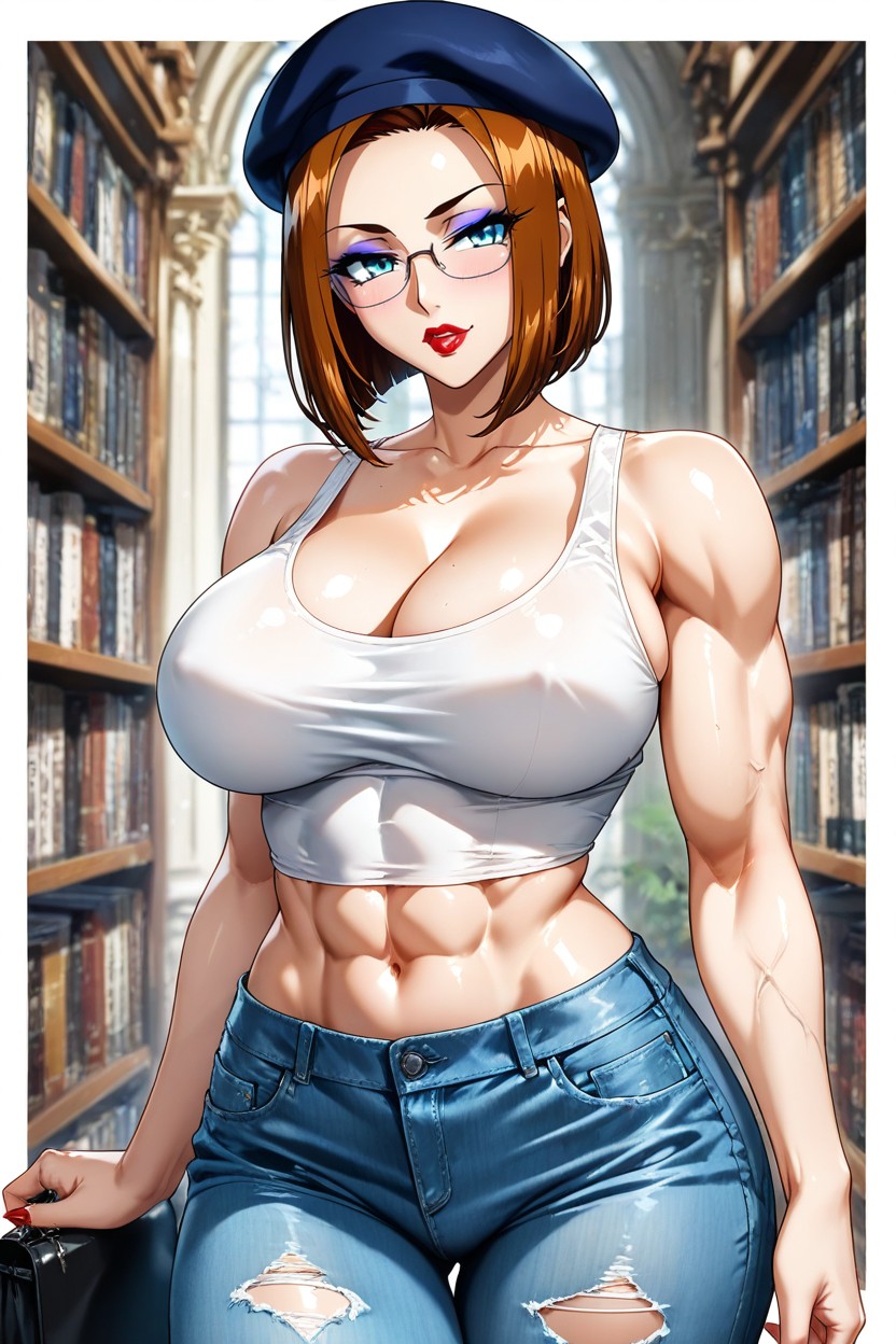 Library Glasses, Muscular, And Highly Visible Hentai AI Porn