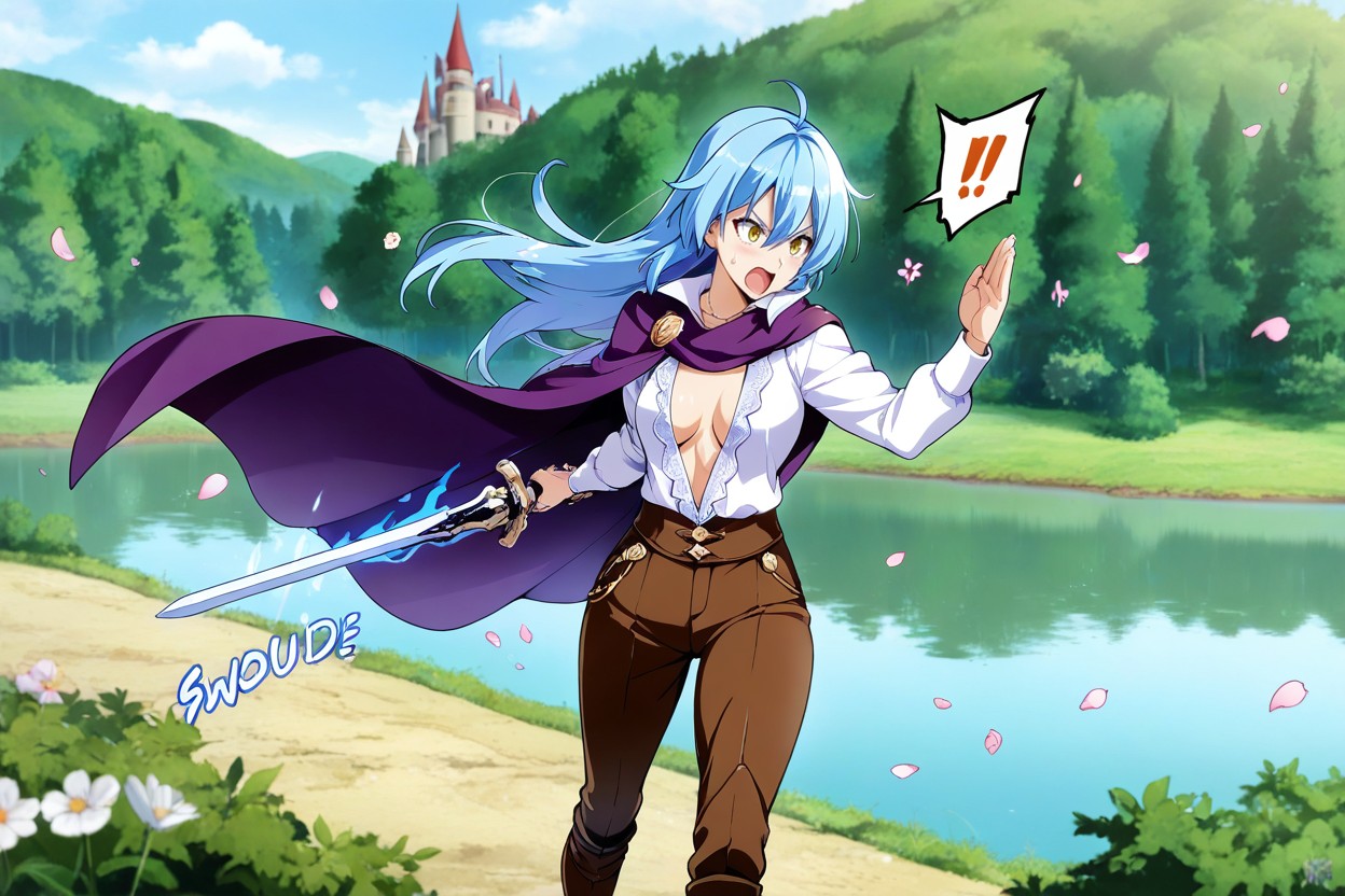 Petite Poitrine, Inside, Female With A Purple Cape Combat Stance Porno IA Hentai