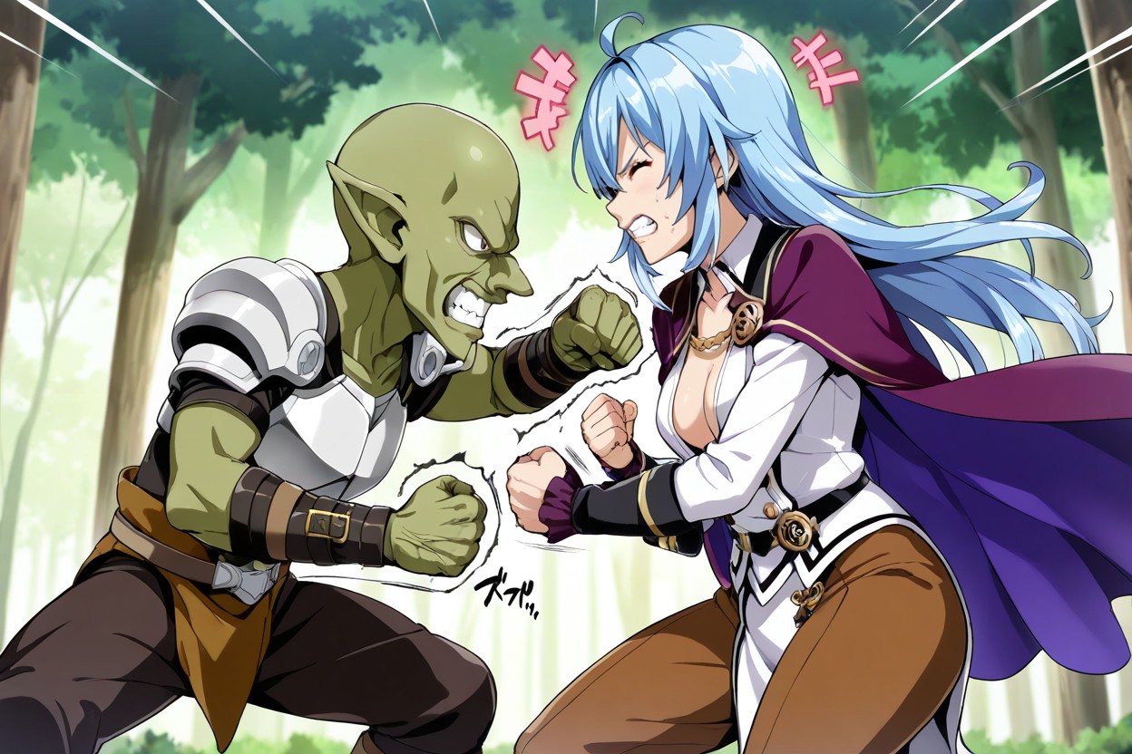 Takeda Hiromitsu Art Style, Brown Pants Female Radiating A Divine Pupple Aura, Tow Character Hentai AI Porn