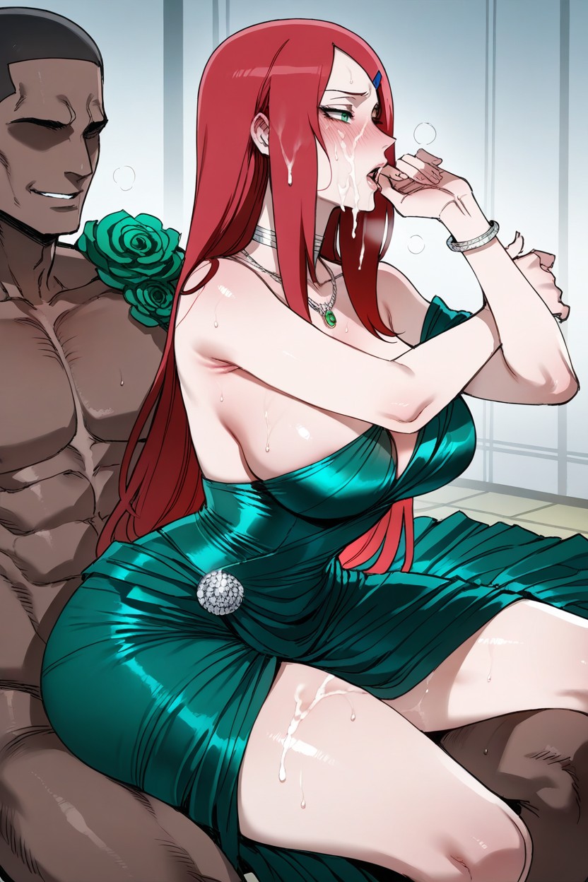 Anime Art Style, Medium Ass, Silver Layered Choker Necklace With Pendant Hentai AI Porn