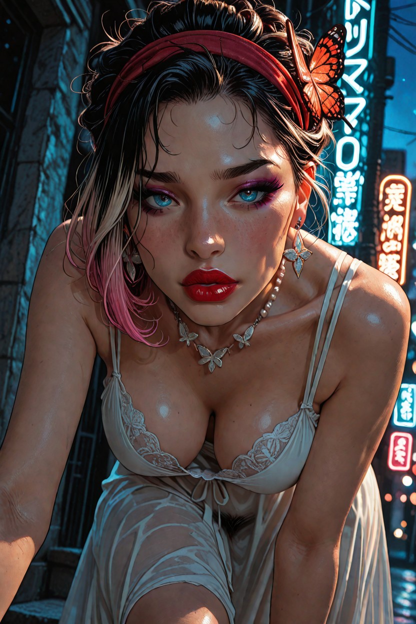 Red Headband, Highly Detailed Hair, Thick Black Pubic Hair Hentai IA