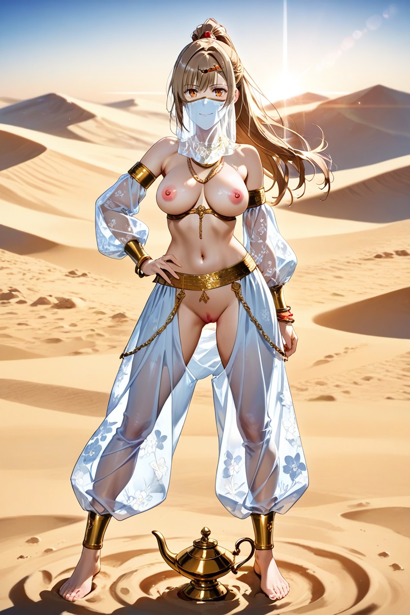 Jeweled Circlet, Breasts With Erect Pink Nipples Exposed, Golden Armbands Hentai AI Porn