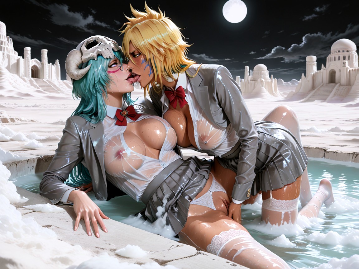 Thick Eyelashes, Glossy Pink Full Lips, Scissoring Hentai AI Porn