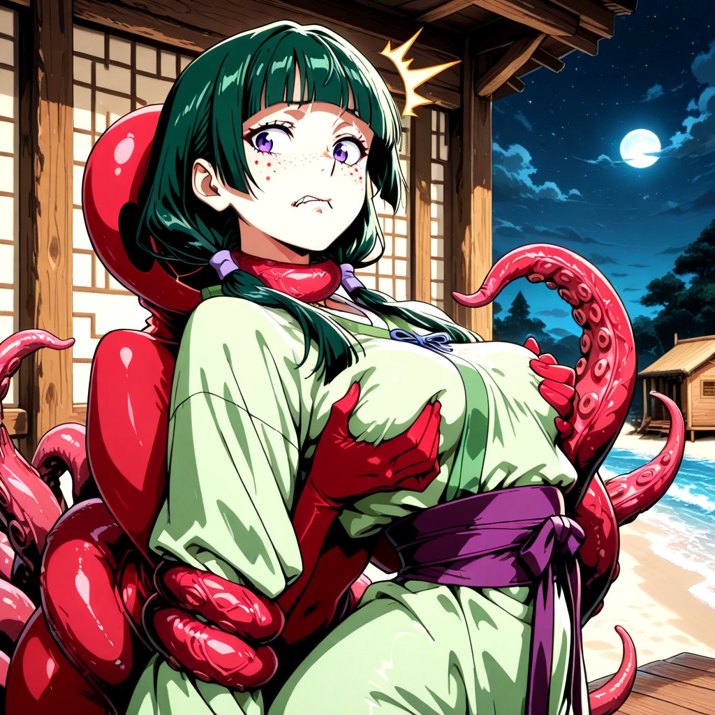 She Look Back In Surprised, Freckles On Cheeks, Wearing A Simple Chinese Ancient Robe Hentai AI Porn