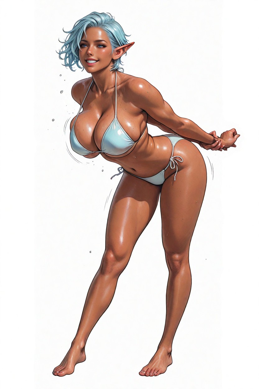 Dark Brown Skin, Cleavage, Arms Swinging Naturally Hentai AI Porn