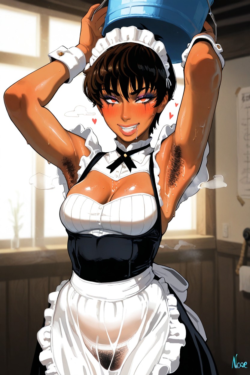 Simple Cel-shading Using - Tonal Values Per Surface, Vibrant Warm Color Palette, Oversized Armpits ヘンタイAIポルノ
