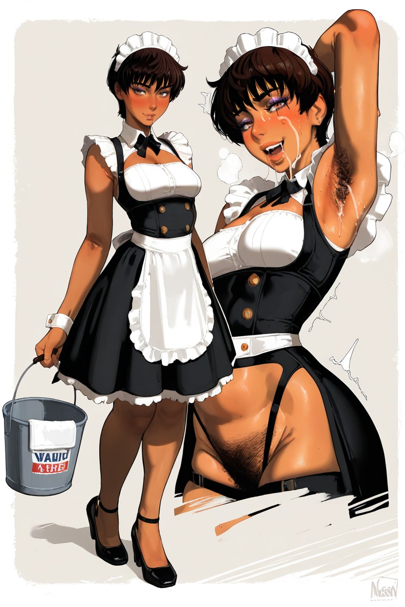 Maid Costume, Detailed Voluminous Hair, Drooling 헨타이 AI 야짤