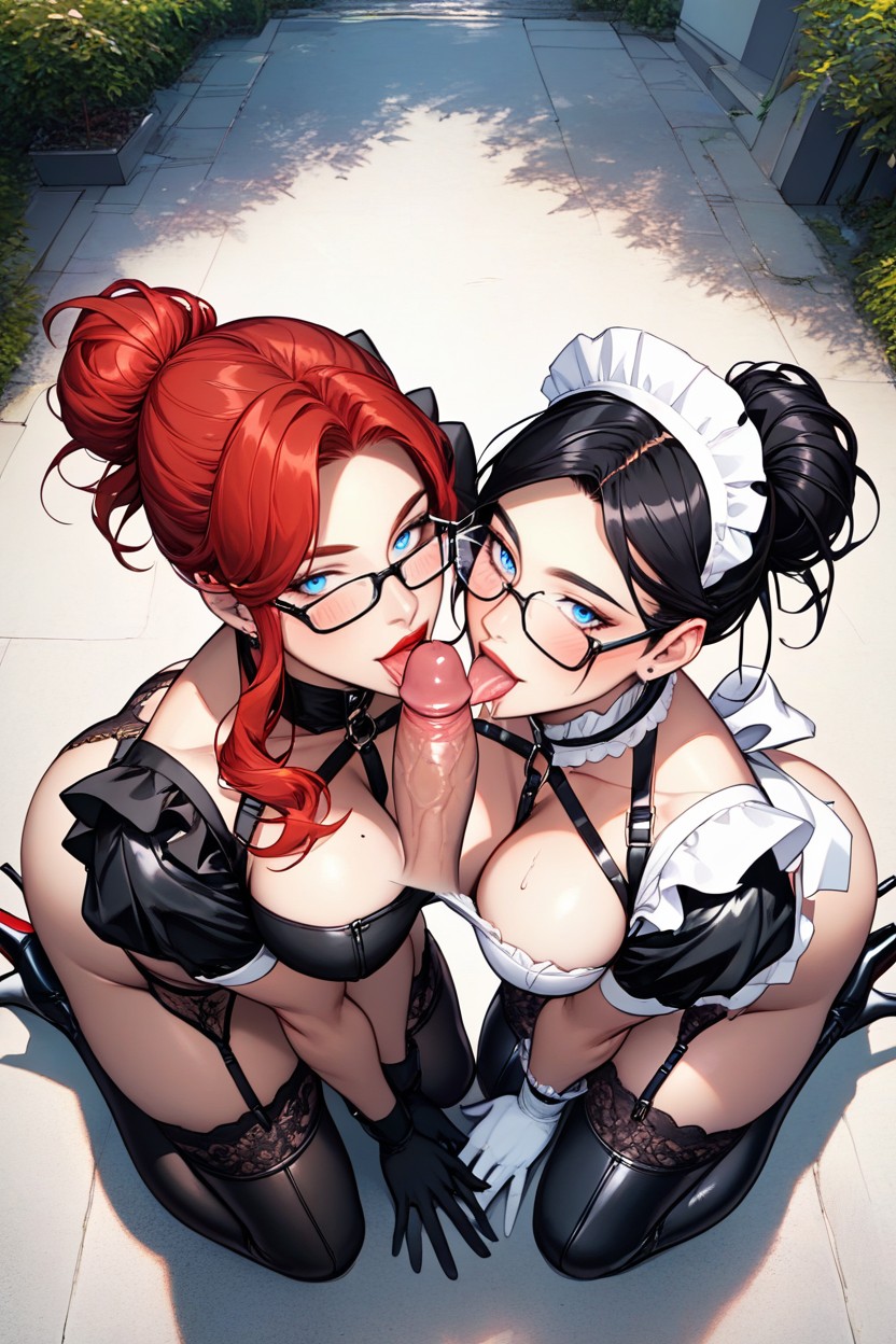 Blush, Plump Red Lips, Slightly Tousled Hentai IA