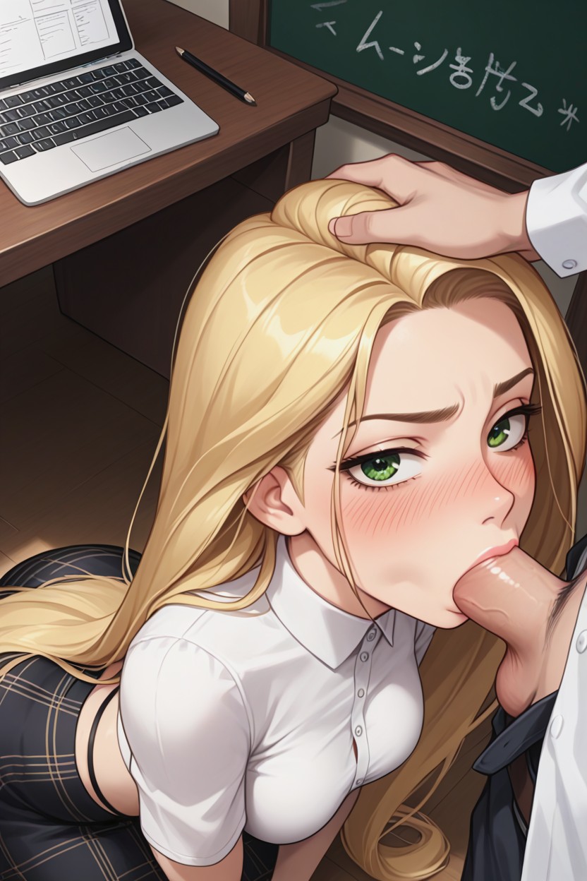 Vista Lateral, Salón De Clases, Pechos Medianos Hentai IA