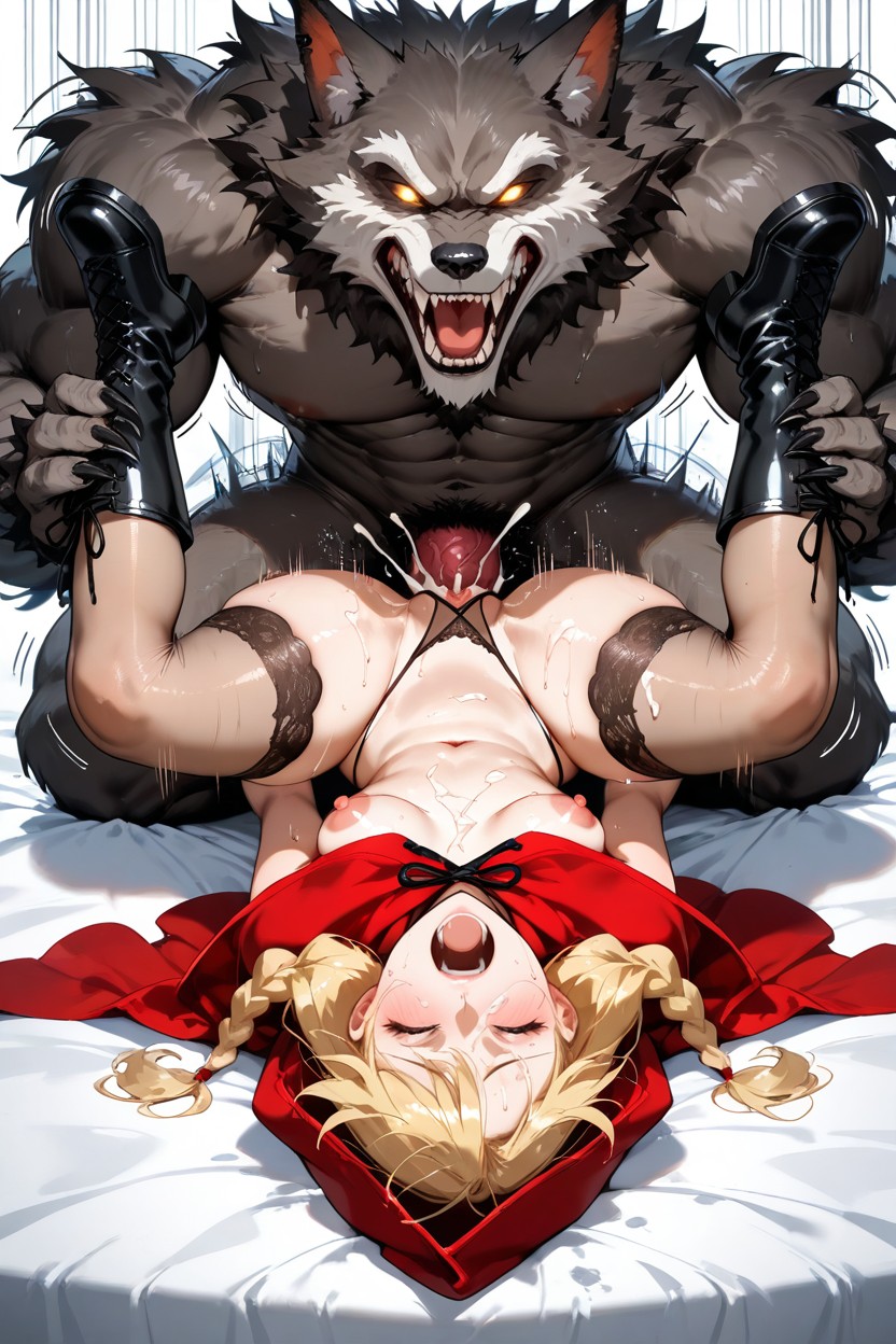Sweaty Skin, Werewolf Is Taller Than Woman', Woman In Half-naked Sexy Thong Hentai IA