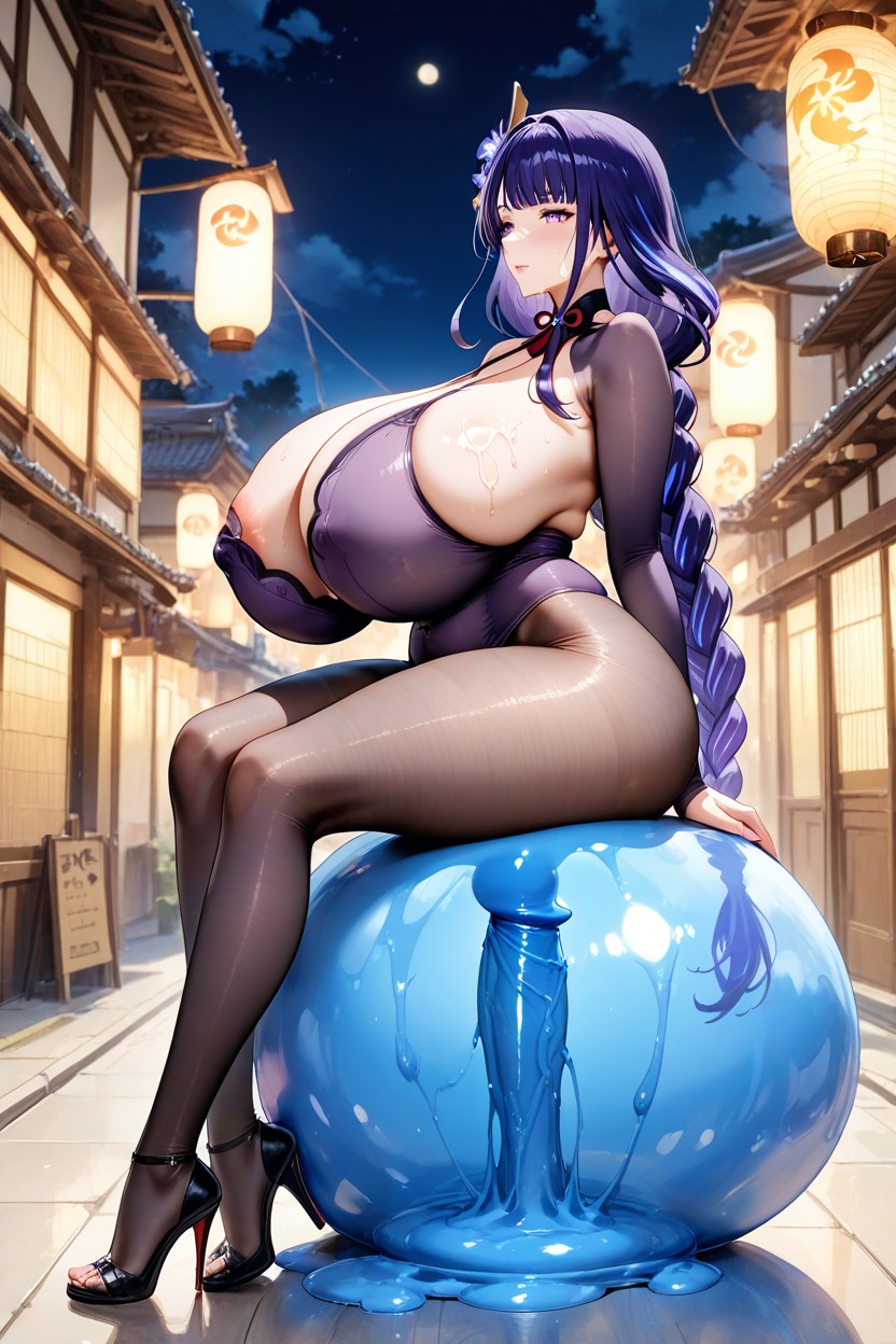 Long Purple Penis Penetrates Vagina From Behind, Full Body Image, Extremely Long Legs Hentai AI Porn