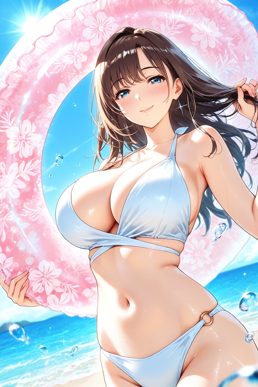 Sparkling Water Reflections, Looking At Viewer, Massive Breasts Porno IA Hentai