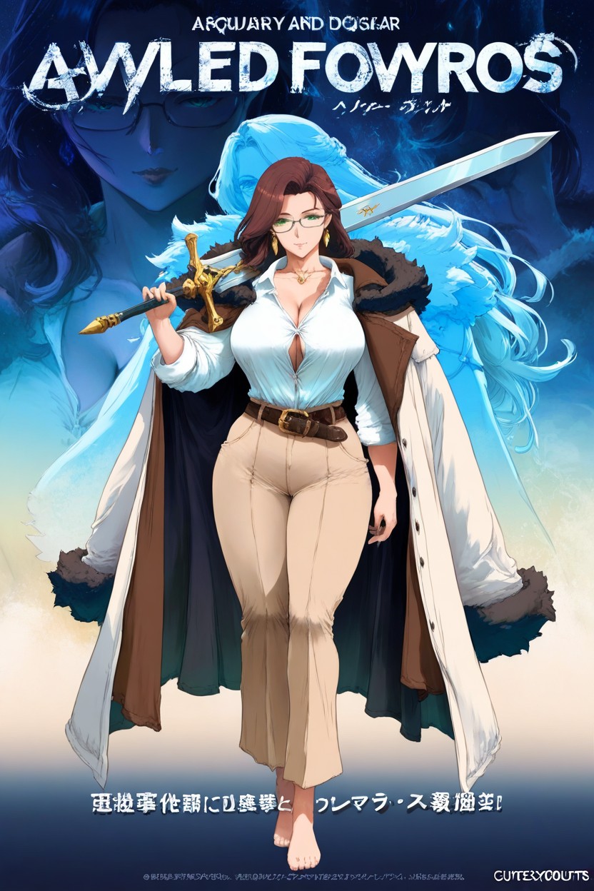 Blue And White Gradient Background, Detailed Character Design, Heavy Breasts Hentai AI Porn