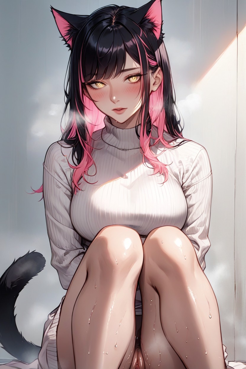 Gold Eyes, Horny, Black And Pink Two Tone Hair Hentai IA