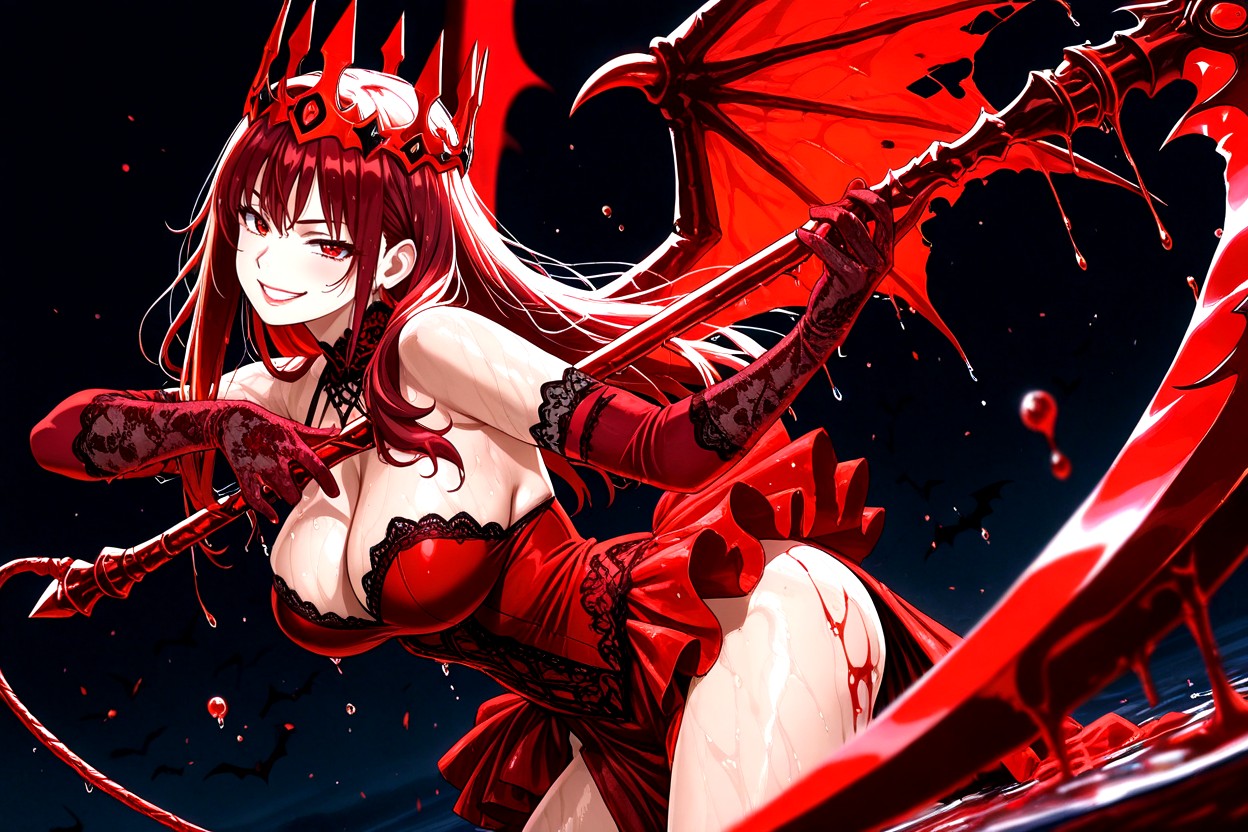 Detailed Background, Holding Jagged Whip, Crimson Red Eyes Hentai AI Porn