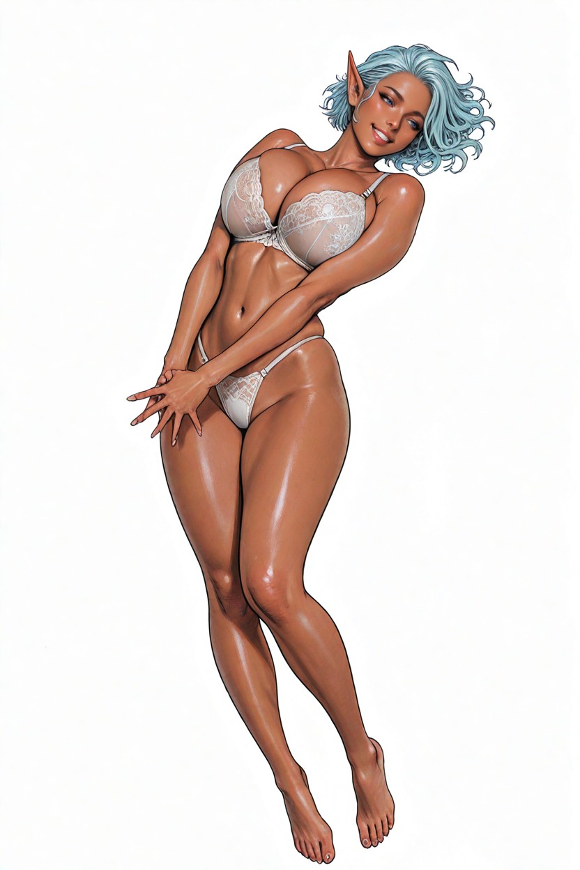 Full Body, Arched Back, Light Blue Hair Hentai AI Porn